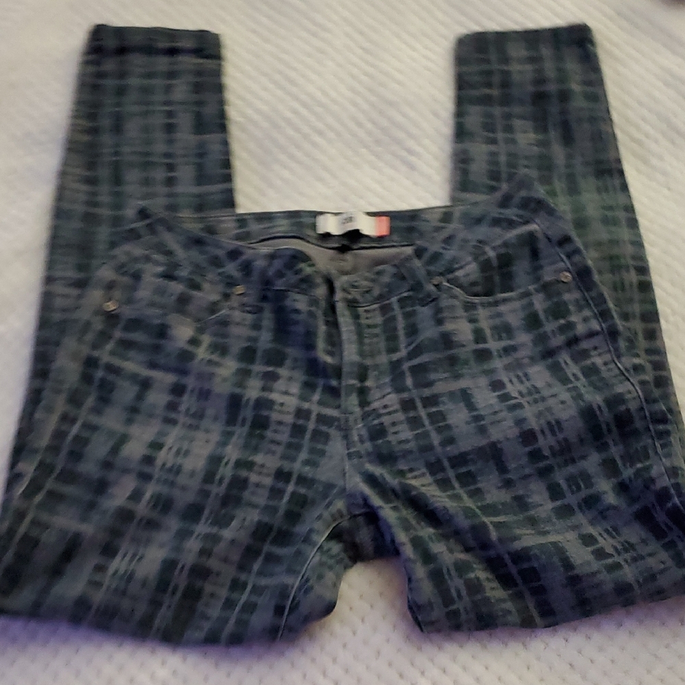 CAbi Blue and Gray Curvy Skinny Jeans.